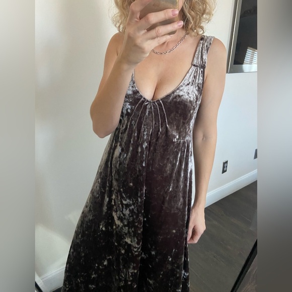 Vintage Mango velvet midi dress soft brown size S-M - Picture 5 of 11